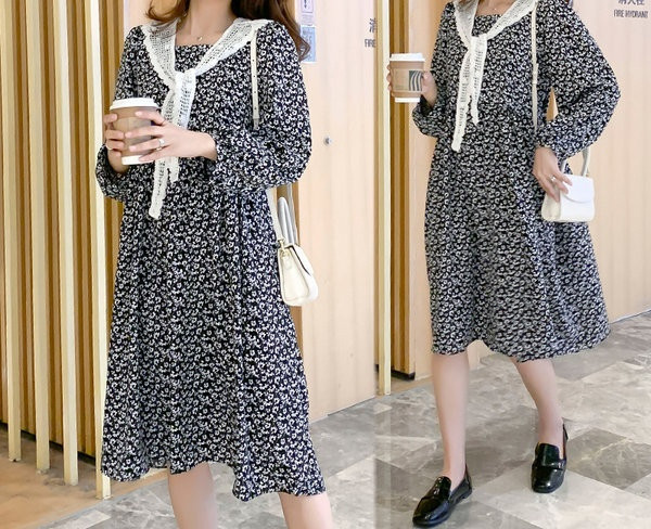 Μοντέρνο φόρεμα σε ένα μοντέλο με μακριά μανίκια για έγκυες γυναίκες