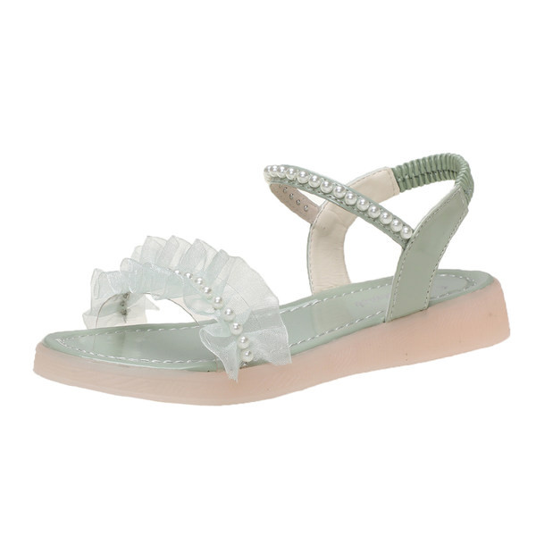 Γυναικεία σανδάλια με μαργαριτάρια και επίπεδη σόλα