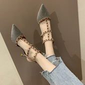 Ženske sandale na špic s petom i metalnim kockicama