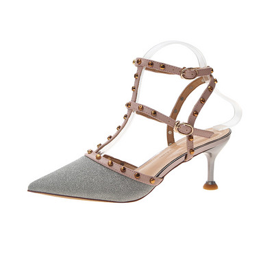 Ženske sandale na špic s petom i metalnim kockicama