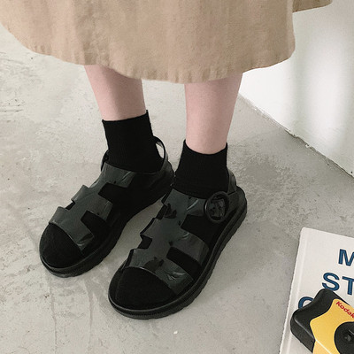 Дамски силиконови сандали в черен цвят и равна подметка 