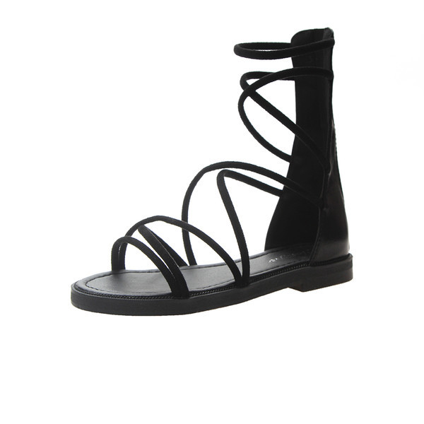 Ležerne ženske sandale s ravnim potplatom i kopčanjem na zip