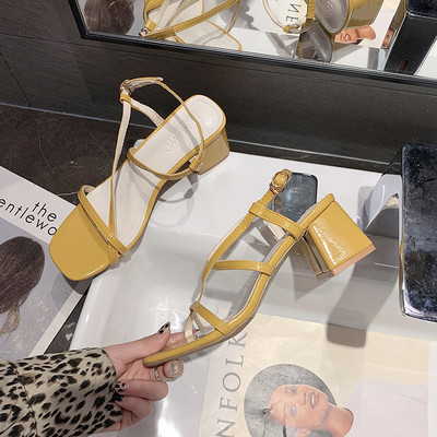 Ženske sandale s kožnim remenčićima i petom debljine 5 cm