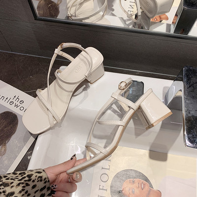 Ženske sandale s kožnim remenčićima i petom debljine 5 cm