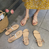 Damaki sandale u tri modela sa ukrasnim perlicama i ravnim potplatom