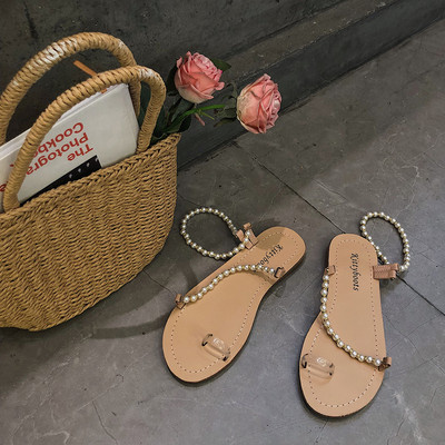 Damaki sandale u tri modela sa ukrasnim perlicama i ravnim potplatom