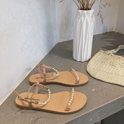 Damaki sandale u tri modela sa ukrasnim perlicama i ravnim potplatom