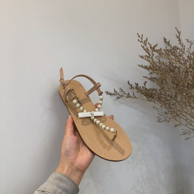 Damaki sandale u tri modela sa ukrasnim perlicama i ravnim potplatom