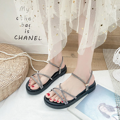 Γυναικεία σανδάλια με επίπεδη σόλα και πέτρες-δύο χρώματα