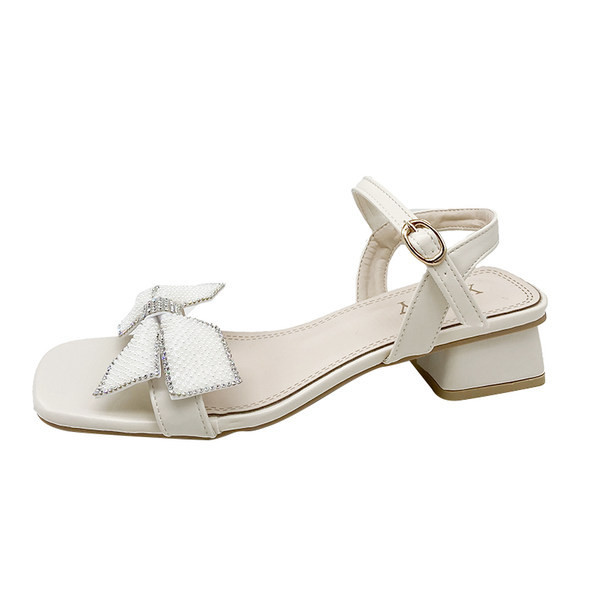 Elegantne ženske sandale sa kamenčićima u bež i crnoj boji