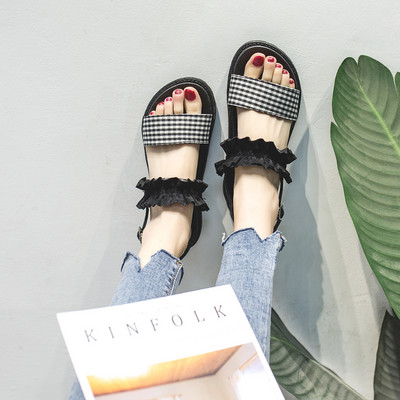 Casual γυναικεία καρό σανδάλια με βολάν