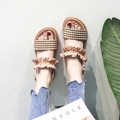 Casual γυναικεία καρό σανδάλια με βολάν