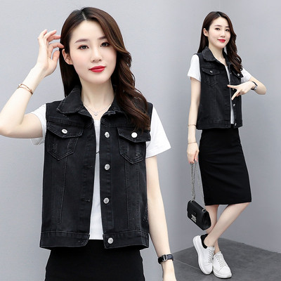 Sieviešu džinsa veste ar kabatām un pogām trīs krāsās