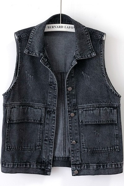 Sieviešu džinsa veste ar kabatām un pogām trīs krāsās