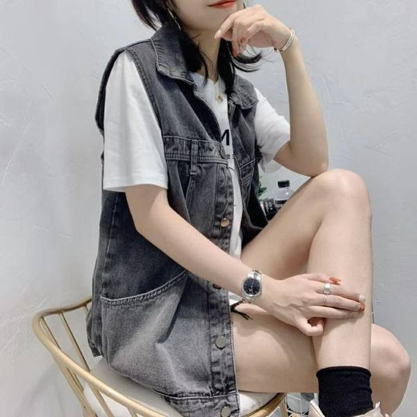 Ženski dugi traper prsluk s džepovima i gumbima