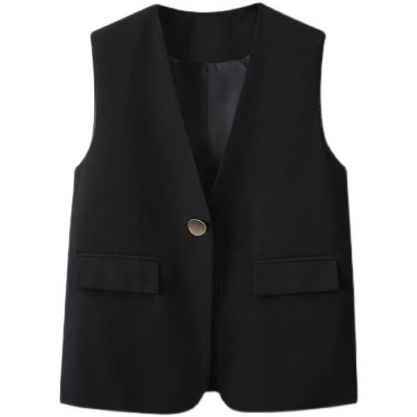 Дамски пролетен елек с V-образно деколте и копче 