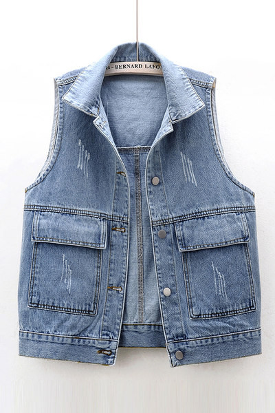 Γυναικείο τζιν γιλέκο με τσέπες και κουμπιά