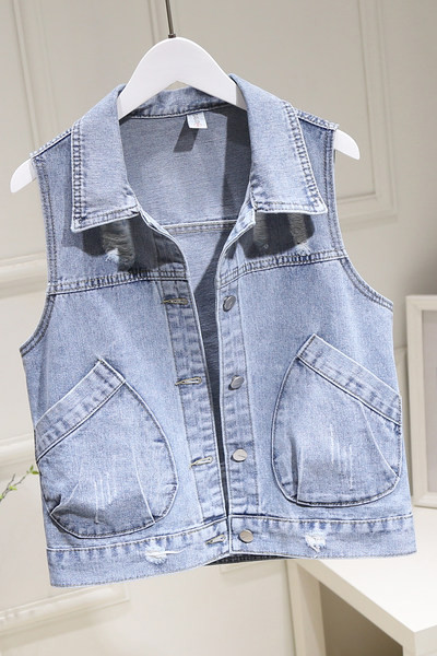 Γυναικείο γιλέκο τζιν νέο μοντέλο με κουμπιά και τσέπες