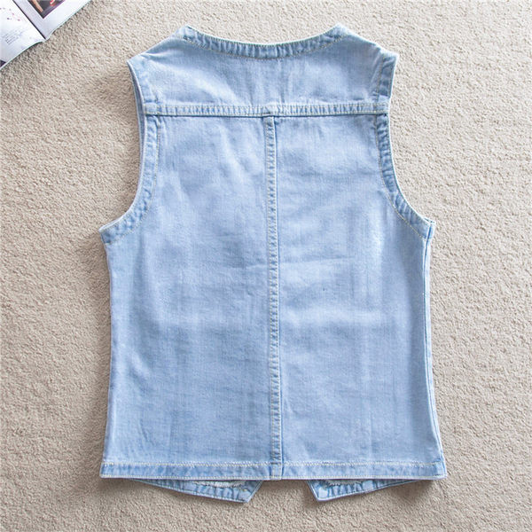 Ženski traper prsluk s gumbima i špic izrezom