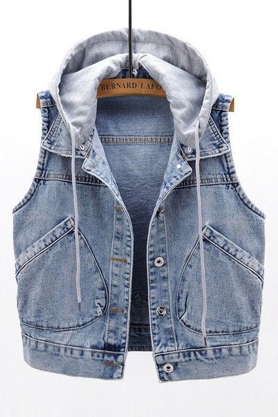 Ženski casual prsluk s kapuljačom i vezicama u plavoj boji