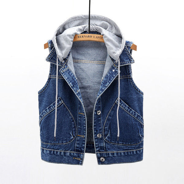 Ženski casual prsluk s kapuljačom i vezicama u plavoj boji