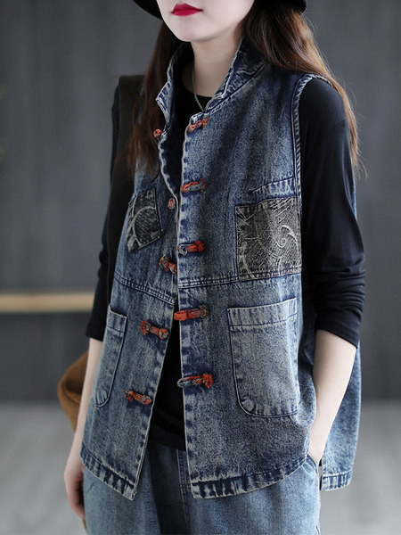 Ženski casual prsluk s džepovima u plavoj boji