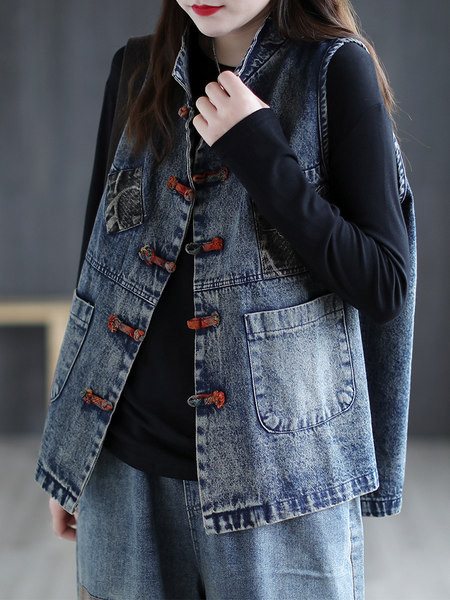 Ženski casual prsluk s džepovima u plavoj boji