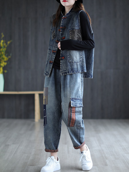 Ženski casual prsluk s džepovima u plavoj boji