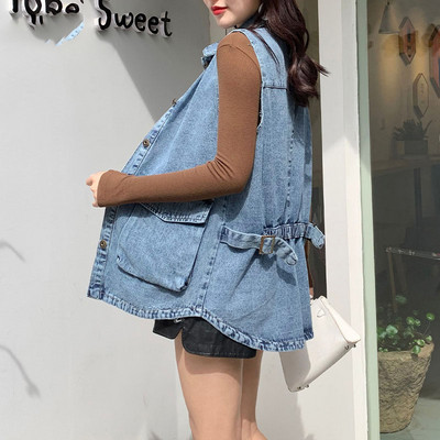 Γυναικείο τζιν μοντέλογιλέκο με τσέπες - φαρδύ μοντέλο