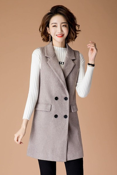 Μακρύ γιλέκο άνοιξη-φθινόπωρο με κουμπιά σε δύο σειρές