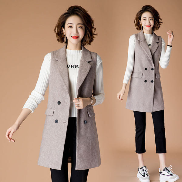 Μακρύ γιλέκο άνοιξη-φθινόπωρο με κουμπιά σε δύο σειρές