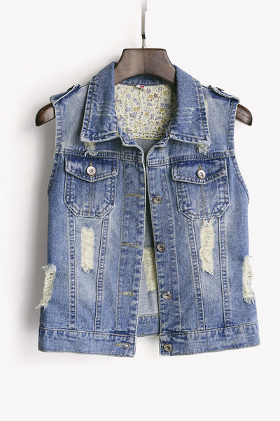 Γυναικείο γιλέκο τζιν με κλασικό κολάρο