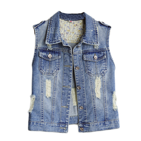 Γυναικείο γιλέκο τζιν με κλασικό κολάρο