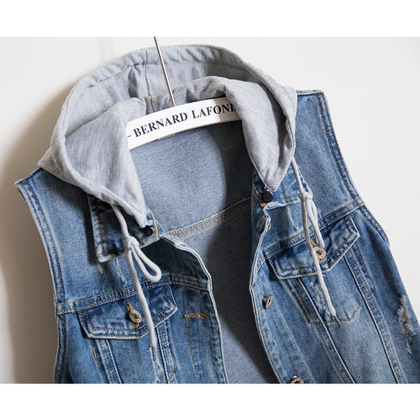 Γυναικείο γιλέκο καθημερινό με κουκούλα και κουμπιά