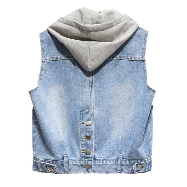 Ženski traper prsluk s kapuljačom i gumbima