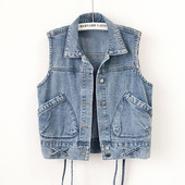 Proljetni traper prsluk s gumbima i vezicama