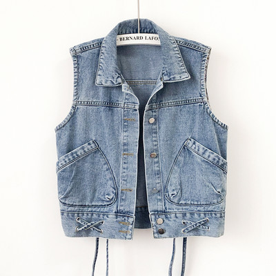 Proljetni traper prsluk s gumbima i vezicama