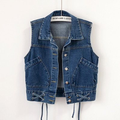 Proljetni traper prsluk s gumbima i vezicama