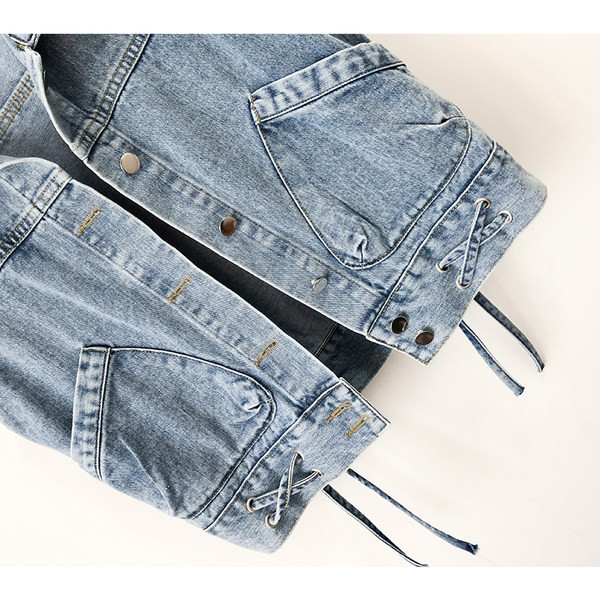 Proljetni traper prsluk s gumbima i vezicama