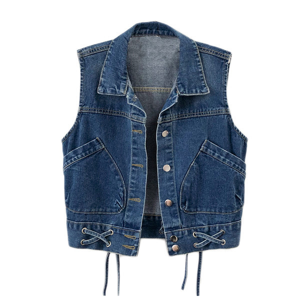 Proljetni traper prsluk s gumbima i vezicama