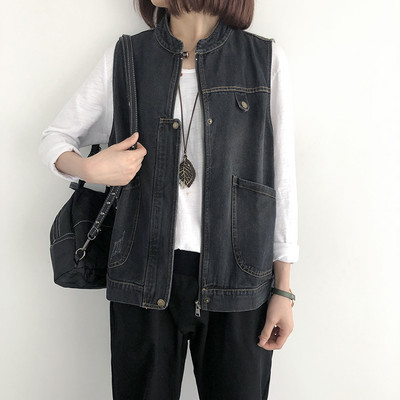 Ženski prsluk s patentnim zatvaračem u plavoj i crnoj boji