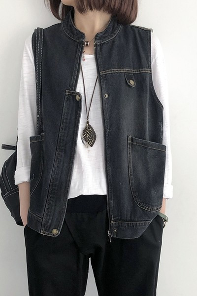 Ženski prsluk s patentnim zatvaračem u plavoj i crnoj boji