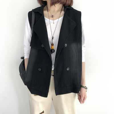 Γυναικείο casual γιλέκο με κουμπιά σε μαύρο χρώμα