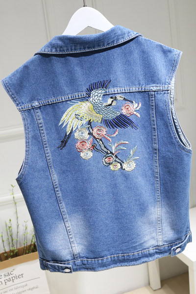 Ženski traper prsluk s vezom i džepovima