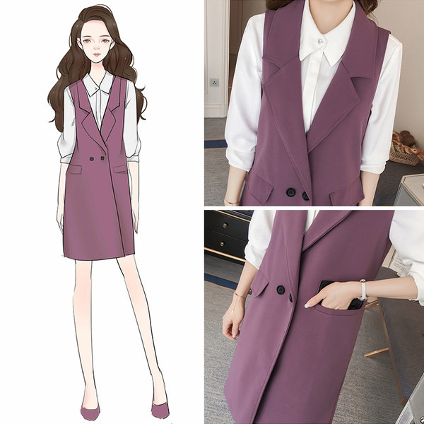 Μοντέρνο μακρύ γιλέκο με κουμπιά και τσέπες