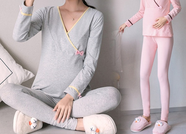 Σύγχρονες γυναικείες πιτζάμες με μακριά μανίκια για έγκυες γυναίκες