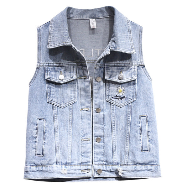 Ženski traper prsluk s džepovima i vezom