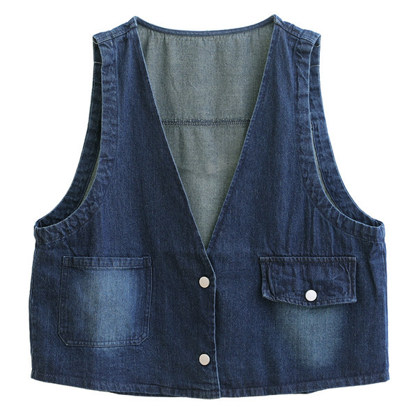 Γυναικείο casual τζιν γιλέκο με ντεκολτέ 