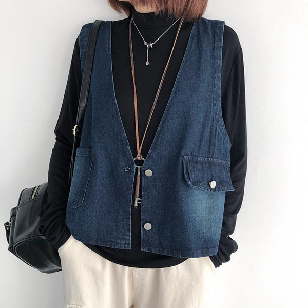 Γυναικείο casual τζιν γιλέκο με ντεκολτέ 