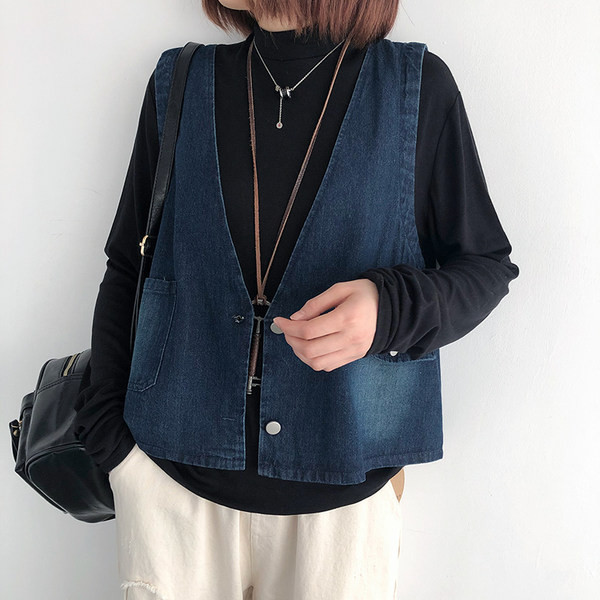 Γυναικείο casual τζιν γιλέκο με ντεκολτέ 